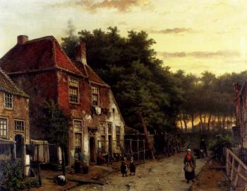 Willem Koekkoek : Figures In A Dutch Street